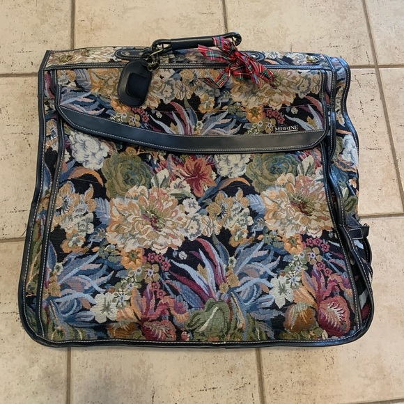 Vintage 50s/60s McBrine Tapestry Floral Garment Bag - Folding Carry-On Luggage - Picture 6 of 12